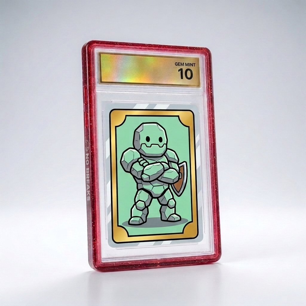 Slab Guard Add-On — Ruby Mineral Series guard with engraved No Breaks logo on graded slab